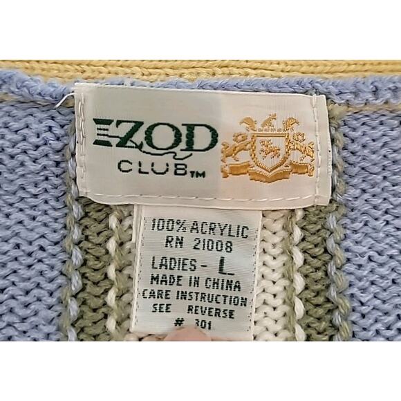 🎨 VTG IZOD Club 80s Pop Art Sweater – Women’s Large –Blue, Pink & Yellow V-Neck - Picture 5 of 7